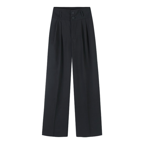 梨型身材裤子女大码胖妹妹mm宽松显瘦垂感阔腿长裤黑色高腰西装裤 - 图3