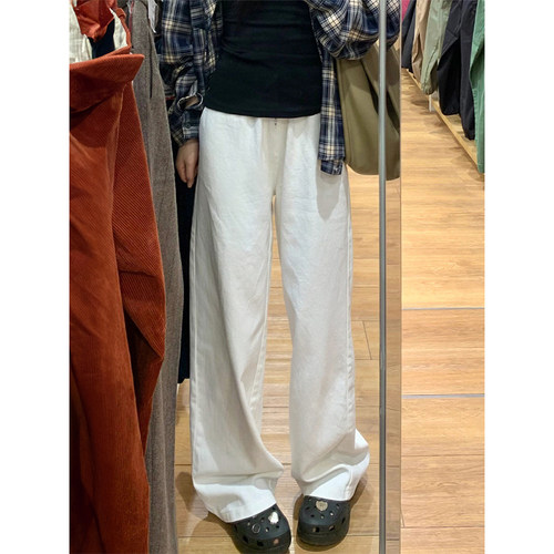 白色运动休闲裤女秋冬款胖妹妹mm高腰宽松显瘦梨型身材垂感阔腿裤 - 图1