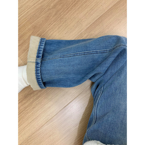 加绒加厚蓝色直筒牛仔裤女秋冬新款胖妹妹mm高腰宽松显瘦阔腿长裤 - 图0