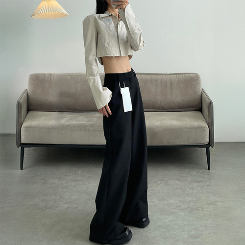 黑色阔腿西装裤女秋冬新款胖妹妹mm梨型身材高腰宽松显瘦休闲裤子 - 图1