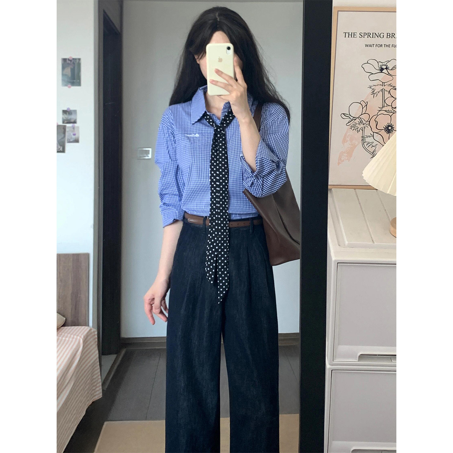 深蓝色卷边阔腿牛仔裤女秋冬新款胖妹妹mm高腰宽松显瘦直筒长裤子,淘宝优惠券,粉丝福利购,淘宝优惠卷