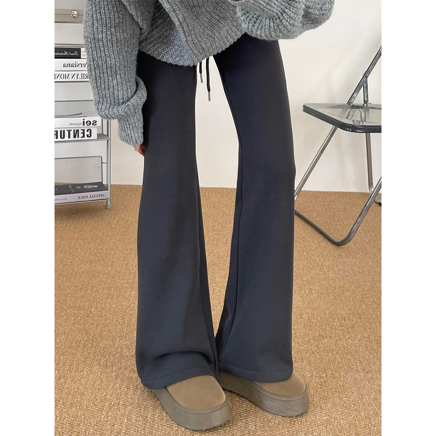 深灰色加绒加厚微喇休闲裤女冬季新款胖妹妹mm高腰显瘦运动卫裤潮,淘宝优惠券,粉丝福利购,淘宝优惠卷