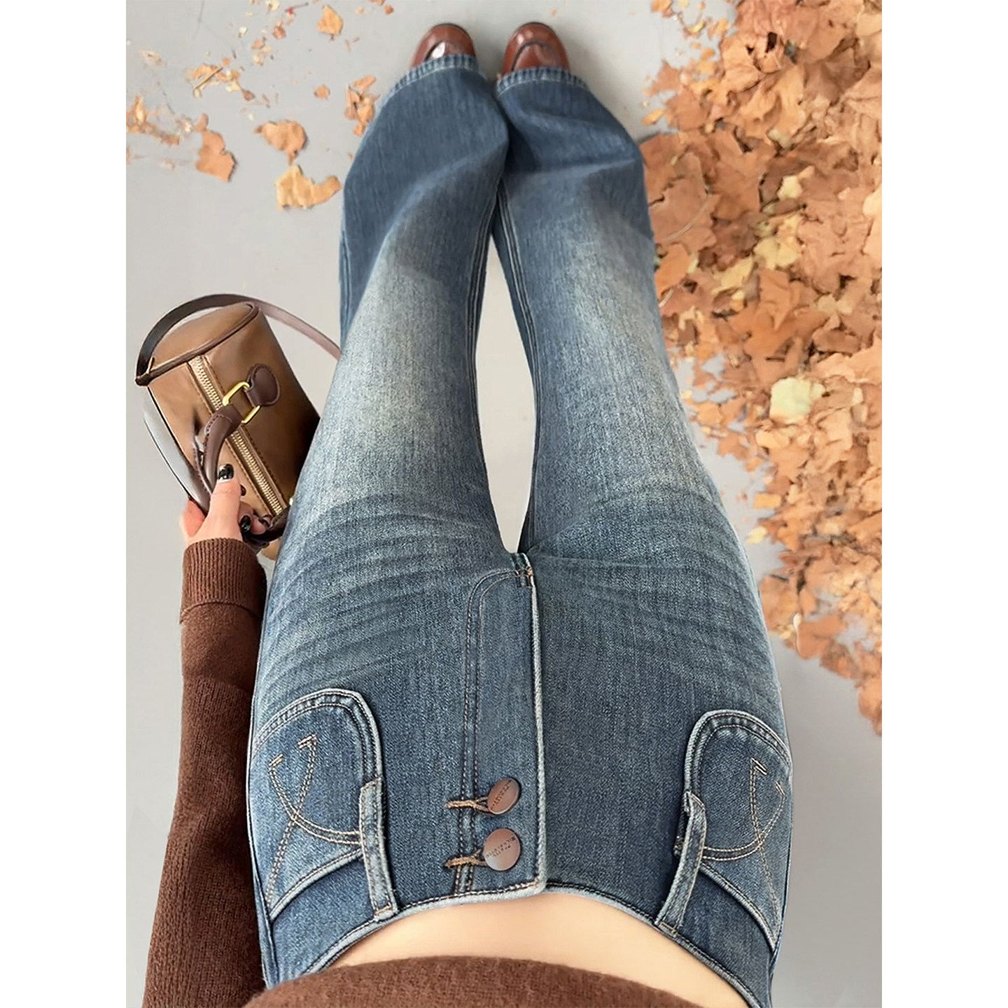 复古蓝微喇牛仔裤女秋冬新款大码胖妹妹mm高腰遮胯显瘦直筒喇叭裤,淘宝优惠券,粉丝福利购,淘宝优惠卷