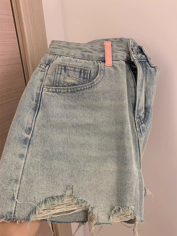 破洞牛仔短裤女夏薄款胖mm高腰宽松显瘦a字阔腿口袋刺绣流苏热裤,淘宝优惠券,粉丝福利购,淘宝优惠卷