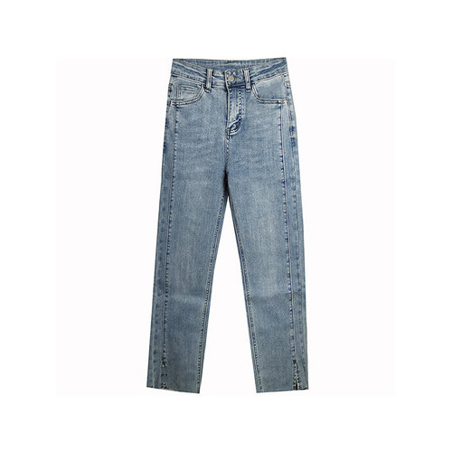 梨型身材开叉直筒牛仔裤女秋冬新款胖妹妹mm高腰显瘦烟管九分裤子 - 图3