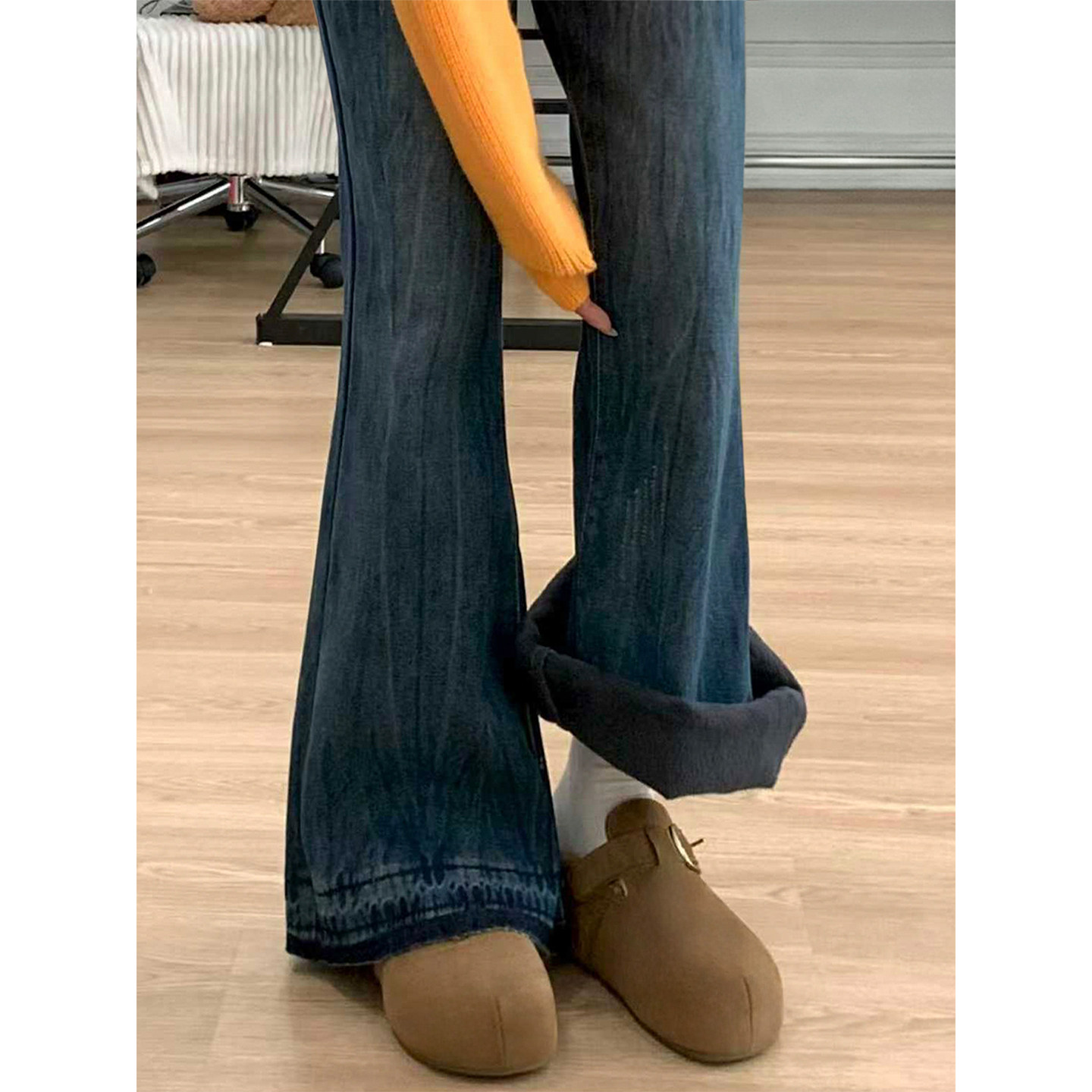 加绒加厚复古蓝微喇牛仔裤女秋冬新款胖妹妹mm高腰显瘦阔腿喇叭裤,淘宝优惠券,粉丝福利购,淘宝优惠卷