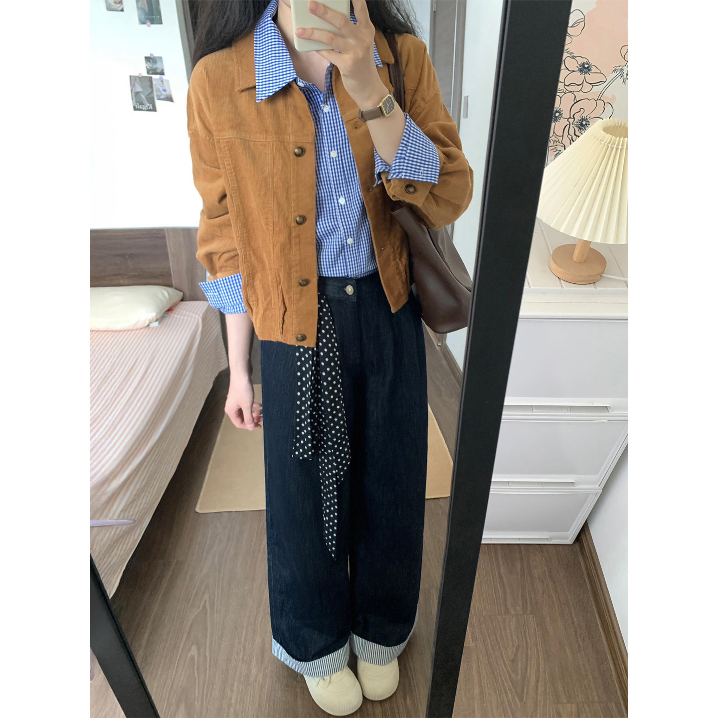 深蓝色卷边阔腿牛仔裤女秋冬新款胖妹妹mm高腰宽松显瘦直筒长裤子,淘宝优惠券,粉丝福利购,淘宝优惠卷