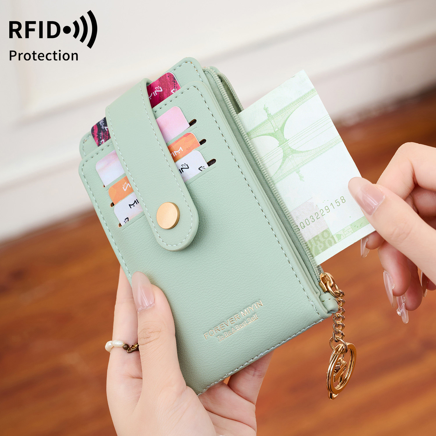 米印RFID防盗刷折叠女士短钱包新款多功能纯色简约卡包零钱包,淘宝优惠券,粉丝福利购,淘宝优惠卷