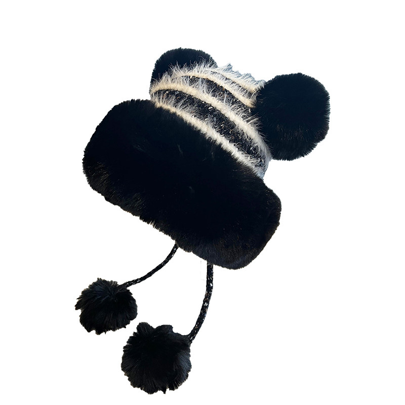 可爱毛球护耳针织帽女冬季加绒加厚保暖包头帽户外防寒防风毛绒帽,淘宝优惠券,粉丝福利购,淘宝优惠卷