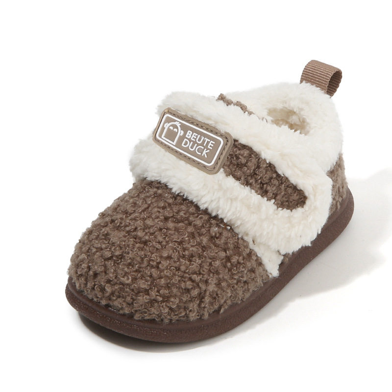 加绒包跟棉拖鞋男童女童保暖毛绒拖鞋冬季魔术贴防滑居家亲子拖鞋,淘宝优惠券,粉丝福利购,淘宝优惠卷