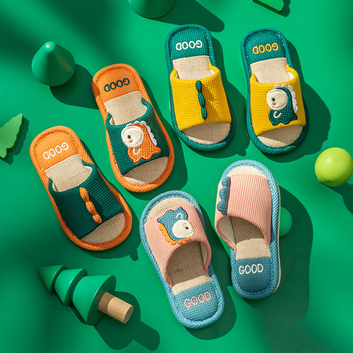 儿童亚麻拖鞋春秋男童室内家用防滑春季女童亲子男孩夏季棉麻家居 - 图1