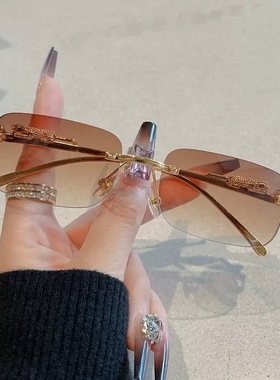 欧美复古无框切边方形太阳眼镜