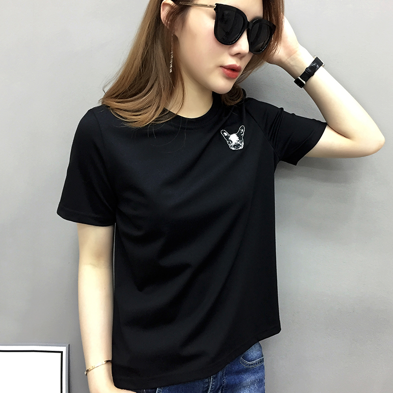 欧洲站夏装女2022新款欧货潮韩范刺绣纯白色t恤女短袖夏棉体恤衫