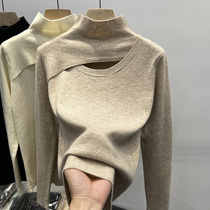 Autumn Winter Ocean Pie Hollowed-out Blouse Design Sensation Small Crowding Machine Semi-High Collar Sweater Knit Fashion Undershirt Woman Inner Lap