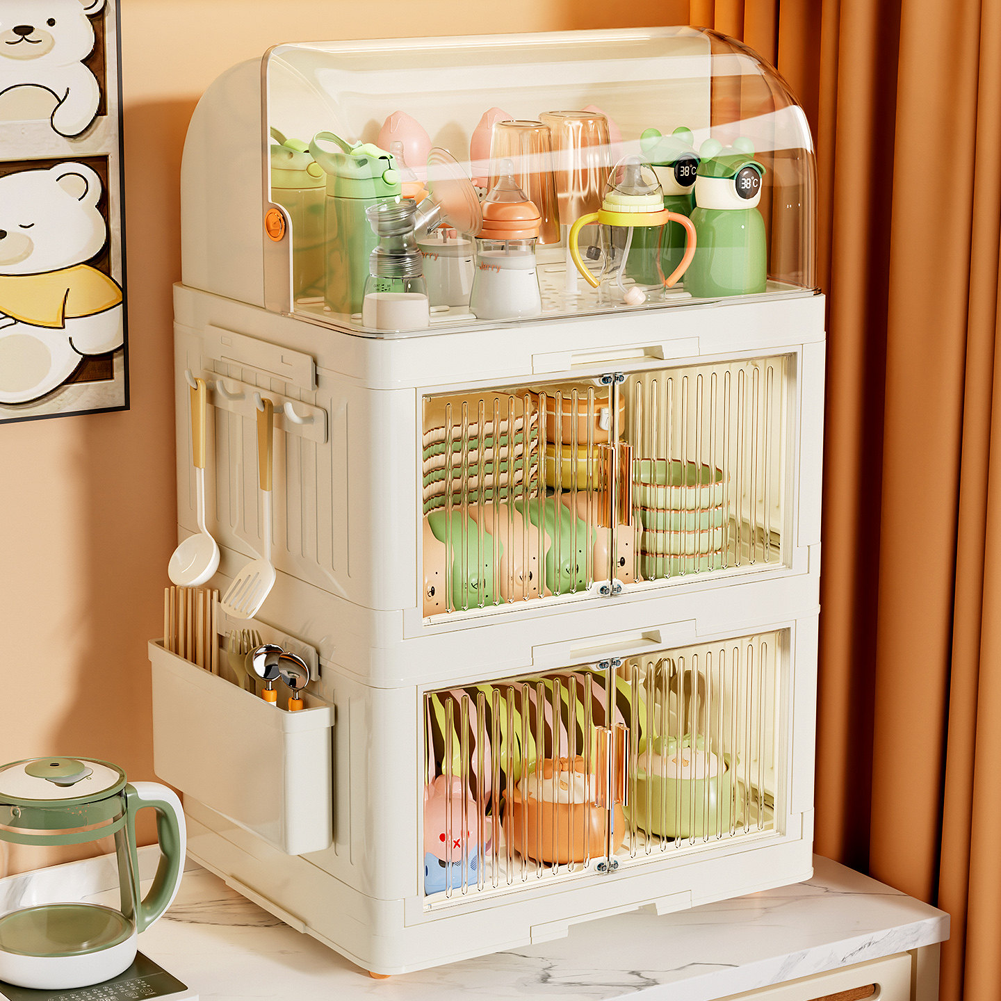 婴儿专用辅食收纳柜厨房碗碟筷盘子置物沥水架宝宝餐具奶瓶收纳盒,淘宝优惠券,粉丝福利购,淘宝优惠卷