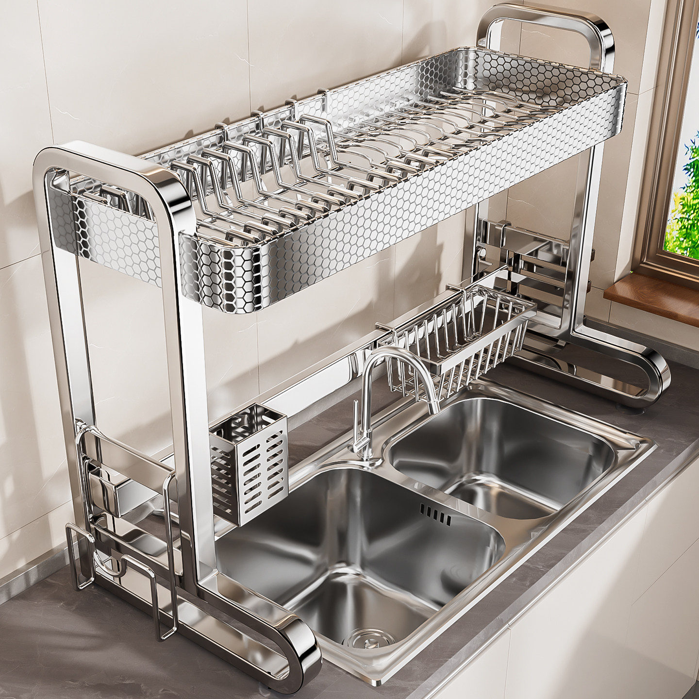 厨房水槽置物架多功能不锈钢碗碟收纳洗碗池收纳上方放碗盘沥水架,淘宝优惠券,粉丝福利购,淘宝优惠卷