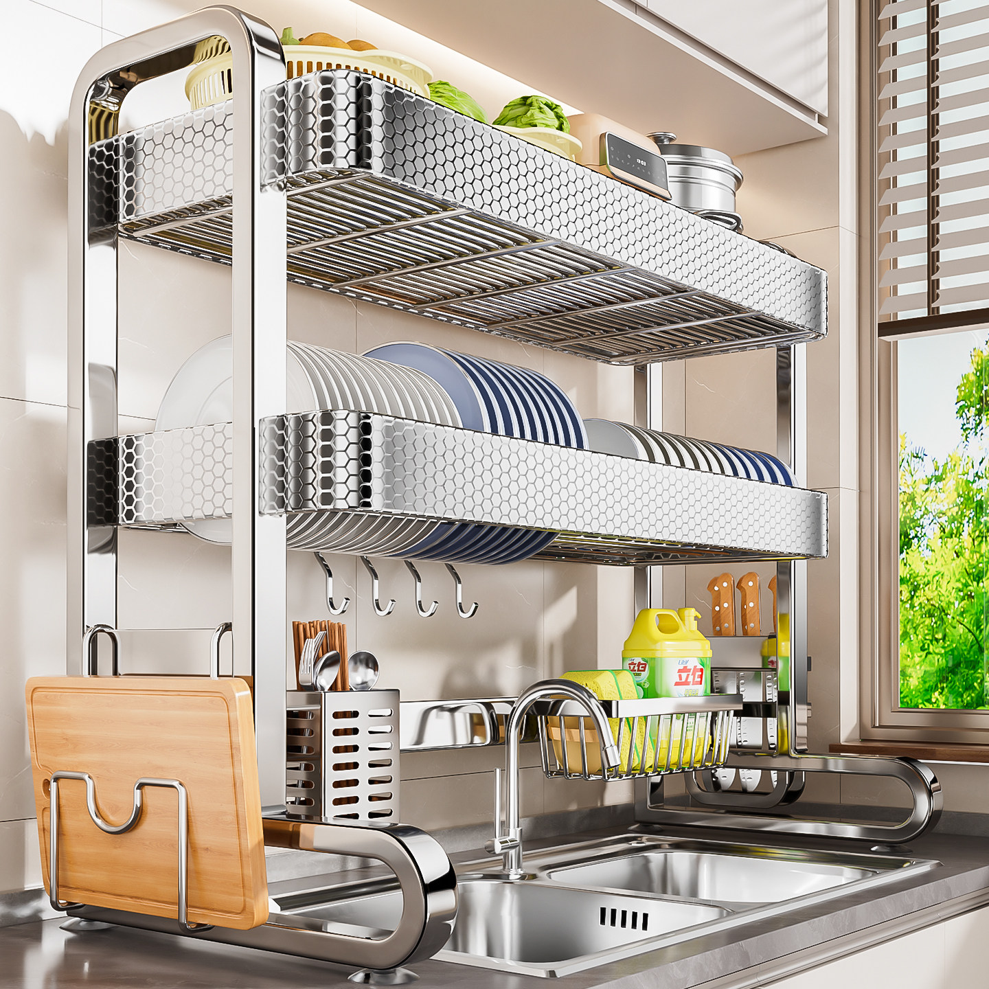 厨房水槽置物架多功能不锈钢碗碟收纳洗碗池收纳上方放碗盘沥水架,淘宝优惠券,粉丝福利购,淘宝优惠卷