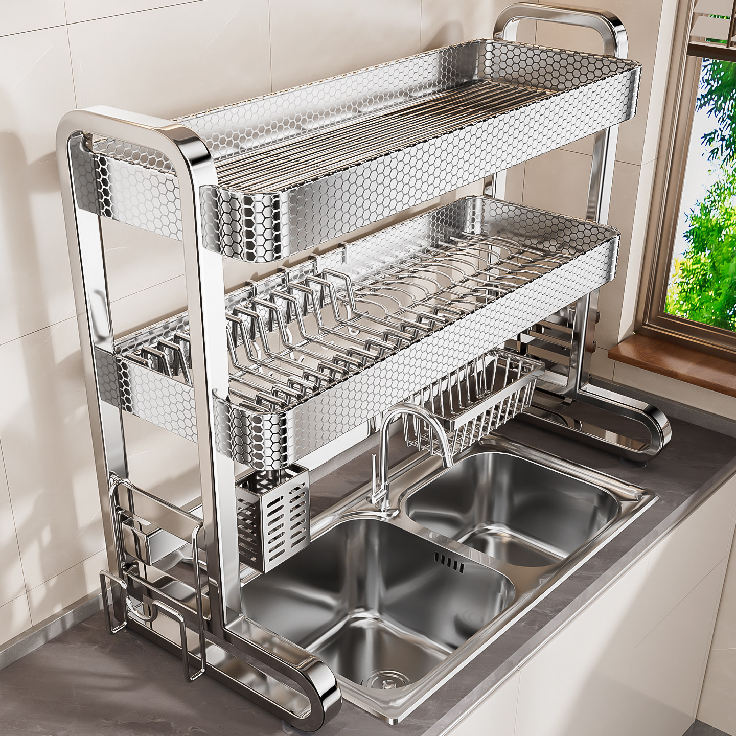 厨房水槽置物架多功能不锈钢碗碟收纳洗碗池收纳上方放碗盘沥水架,淘宝优惠券,粉丝福利购,淘宝优惠卷