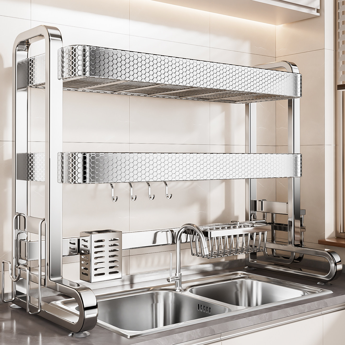 厨房水槽置物架多功能不锈钢碗碟收纳洗碗池收纳上方放碗盘沥水架,淘宝优惠券,粉丝福利购,淘宝优惠卷