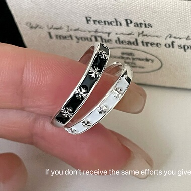 S925纯银滴釉十字架军花戒指复古情侣时尚简约小众设计高级