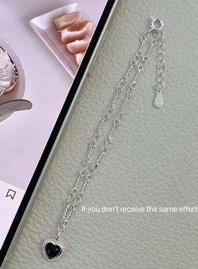 S925纯银简约黑色桃心手链ins高级感小众设计气质百搭时尚风格