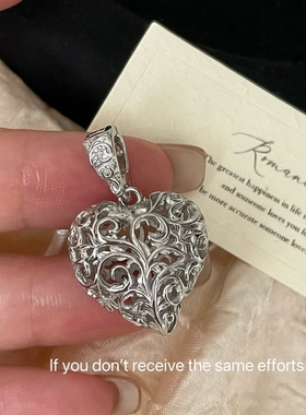 S925纯银复古唐草纹爱心镂空吊坠项链女轻奢时尚气质小众设计高级