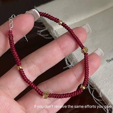 S925纯银编织金币红绳手链ins复古简约百搭高级时尚