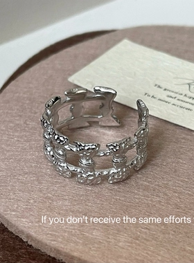 S925银云梯蝴蝶结不规则熔岩戒指欧美冷淡风开口简约设计感戒指