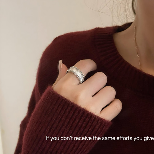 S925纯银蕾丝花边拉丝戒指轻奢中古vintage雕花镂空气质高级感 - 图2