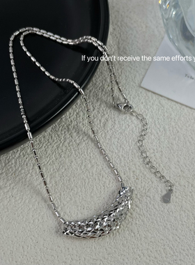 S925纯银肌理纹弯管微笑吊坠项链轻奢高级ins气质百搭简约时尚