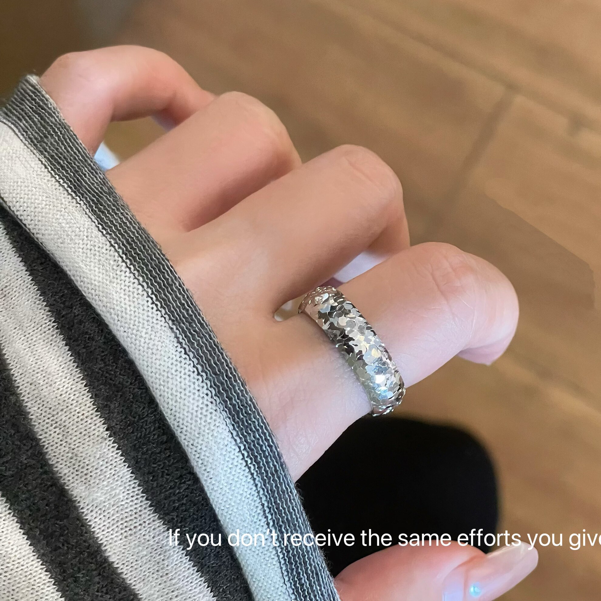 S925 sterling silver crushed ice sparkling ring simple fashion personality exquisite high-end niche design