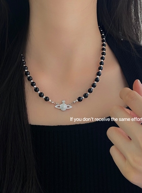 西太后土星黑色串珠项链女