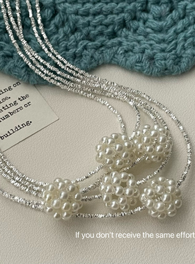 s925纯银碎银子珍珠球球项链小碎银法式风高级感简约百搭锁骨项链