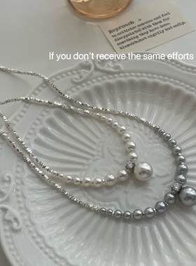 S925纯银碎银子女渐变珍珠项链