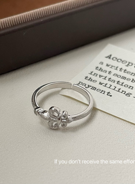 S925纯银鸢尾花开口戒指女小众设计感高级轻奢气质百搭食指戒