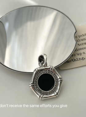 S925纯银竹节六方形黑玛瑙吊坠项链T恤百搭ins风小众设计高级