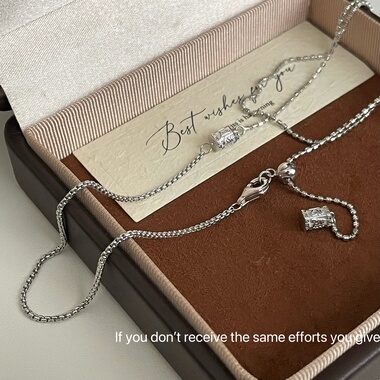 S925纯银六字真言抽拉拼接项链简约时尚个性ins风甜酷嘻哈毛衣链