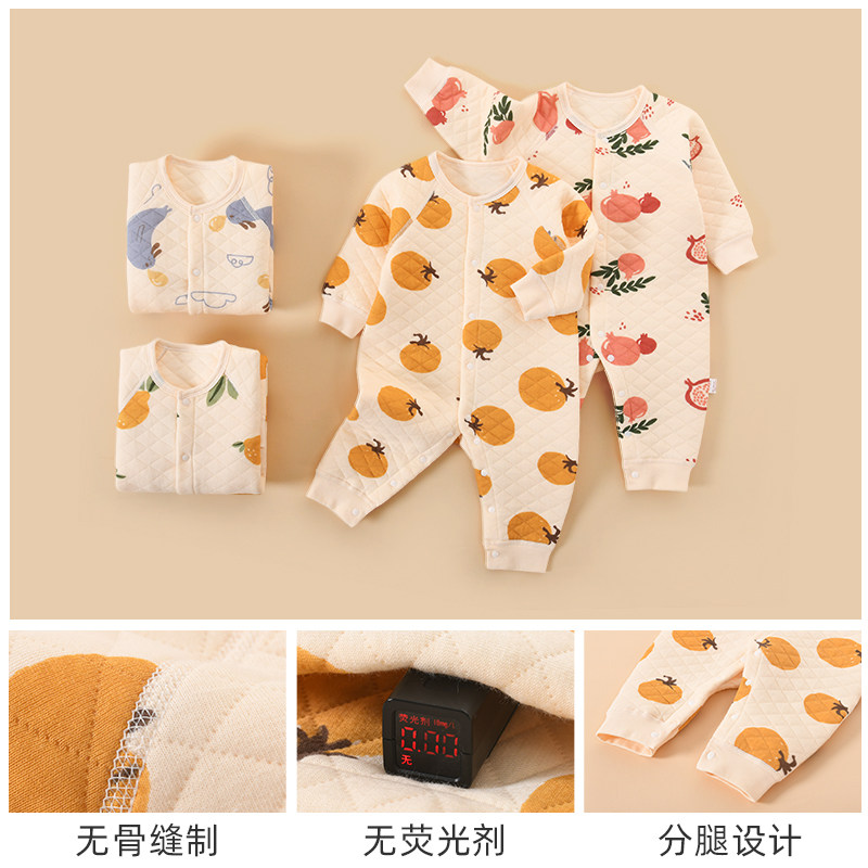 彩婴房婴儿连体衣秋冬夹棉宝宝秋冬外出衣服新生儿冬保暖哈衣爬服