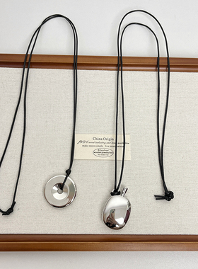 简约百搭平安扣水瓶毛衣链黑皮绳