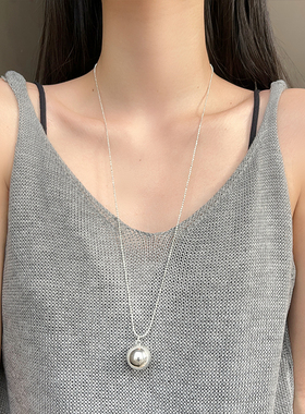 车静媛同款银球项链女ins小众设计气质简约吊坠毛衣链百搭配饰品