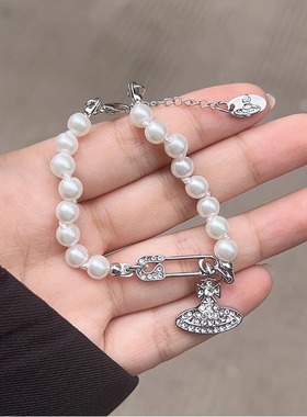 unbeaten女轻奢土星珍珠别针手链