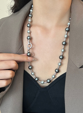 灰色珍珠项链新款毛衣链
