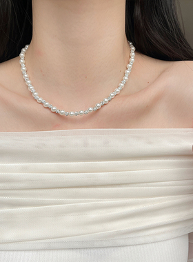 UNBEATEN轻奢珍珠锆石串珠项链女小众精致choker锁骨链颈链配饰品