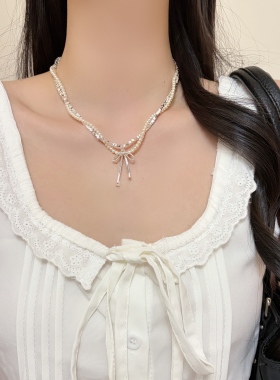轻奢小众蝴蝶结珍珠锁骨链女款