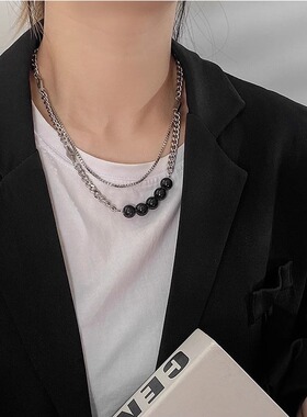 unbeaten菱形珍珠拼接钛钢项链