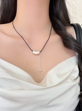 银色茄子流苏吊坠项链女锁骨链