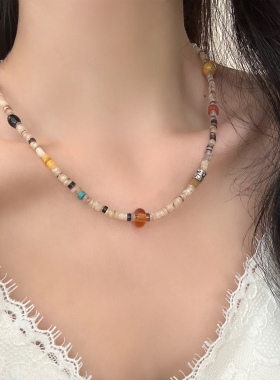 天然贝壳隔珠彩色串珠项链