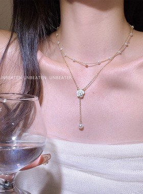 双层流苏珍珠项链女轻奢气质颈链