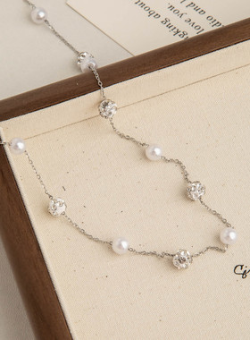 unbeaten多戴法镶钻珍珠锁骨链