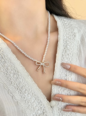 蝴蝶结珍珠项链轻奢小众设计